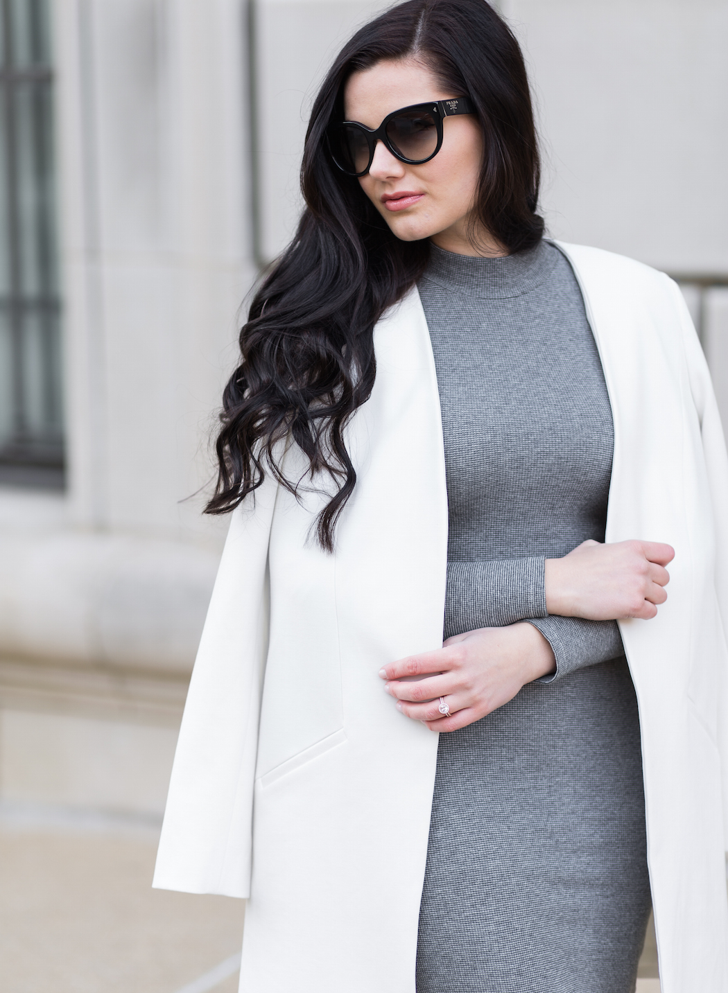 structured blazer + fitted dress